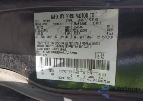 2010 Ford Explorer Eddie Bauer from USA, damaged, VIN 1FMEU6EE9AUA05396